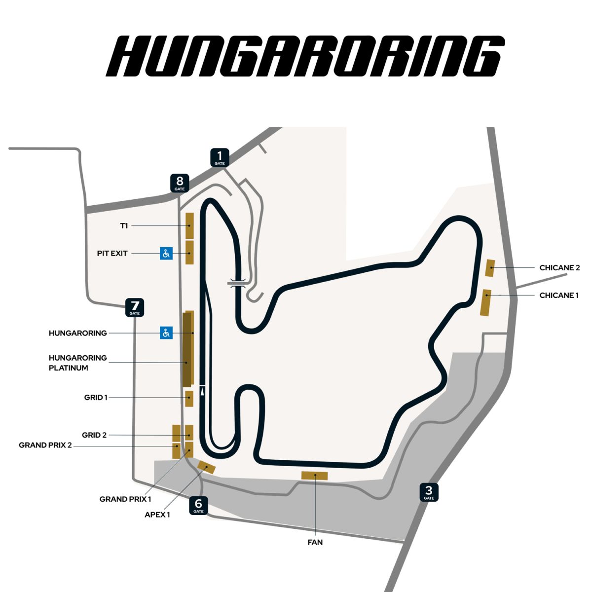 Plan et tribunes du circuit de F1 Hungaroring